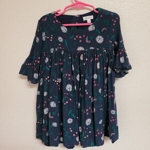 Gymboree Navy Blue Floral Dress with Bell Sleeves